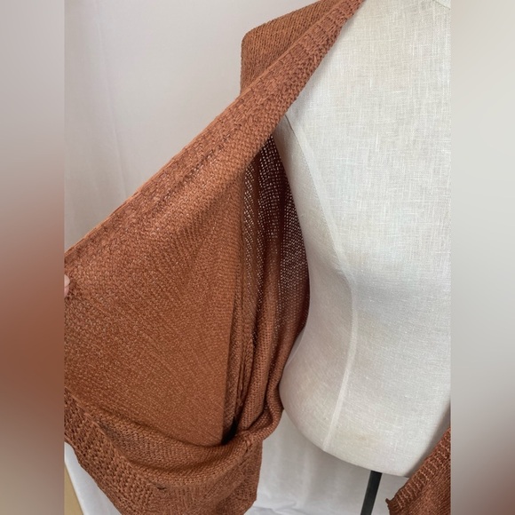 Anthropologie Akemi + Kin Orange Open Front Crochet Back 3/4 Sleeve Cardigan OS - Picture 3 of 6